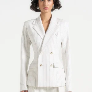 Maia - Pinstripe Double Breasted Blazer - White