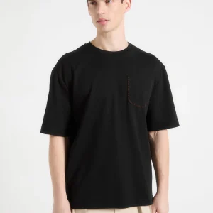 Whipstitch Pocket Cotton T-Shirt - Black
