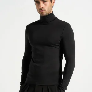 TS006 - Long Sleeve Roll Neck Top - Black