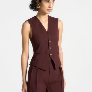 Christine - Tailored Cinch Waistcoat - Wine Red