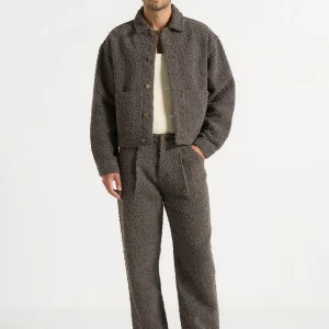 Damien - Boucle Jacket With Back Pleat - Brown