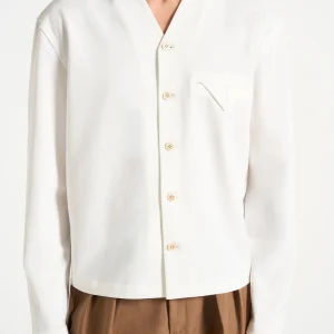 Zac - Boxy V-Neck Long Sleeve Shirt - Off White