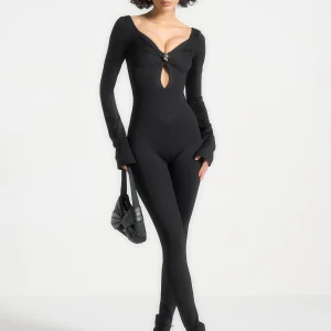 Twisted Bust Off Shoulder Jumpsuit - Black