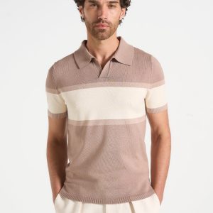 Enzo - Colour Block Polo Top - Taupe