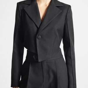 Dina - Asymmetric Tailored Cropped Blazer - Black