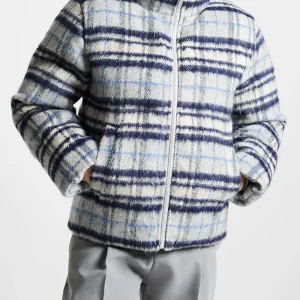 Brushed Check Puffer Jacket - Blue
