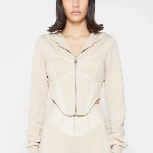 Corset Hoodie with Leather - Beige
