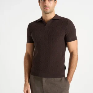 Rowen - Textured Knit Revere Polo Shirt - Brown