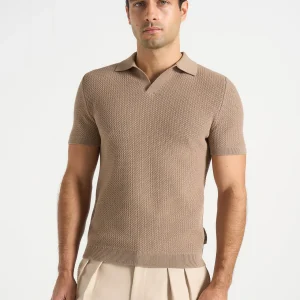 Rowen - Textured Knit Revere Polo Shirt - Taupe