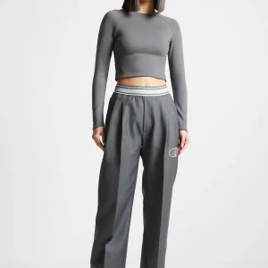 Elasticated Signature Pleated Trousers - Dark Grey