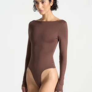 Eva - Boat Neck Bodysuit - Brown
