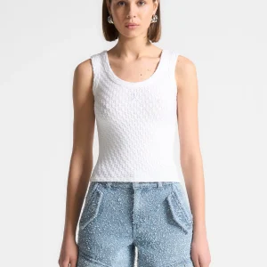 Alya - Eiffel Knitted Tank Top - White