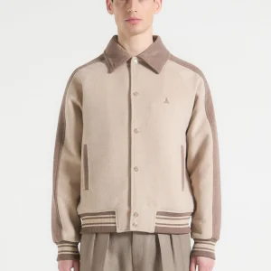 Andre - Contrast Wool Blend Varsity Jacket - Beige