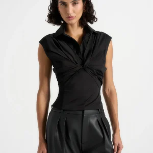 Yvette - Twist Front Sleeveless Shirt - Black