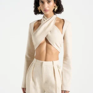 Wendy - Linen Crossover Bolero Top - Natural