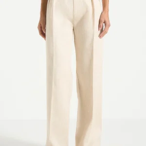 Julie - Linen Twin Pleat Trousers - Natural