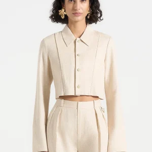Florine - Linen Pintuck Cropped Shirt - Natural