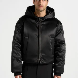 Dario - Satin Cropped Hooded Jacket - Black