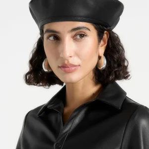 Anya - Leather Beret - Black