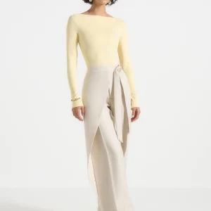 Eva - Boat Neck Bodysuit - Pale Yellow