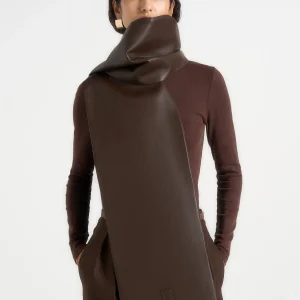 Melia - Reversible Leather & Suede Scarf - Brown
