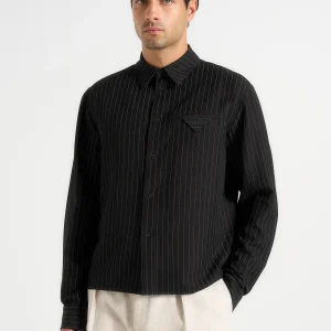 Arlo - Pinstripe Cropped Long Sleeve Shirt - Black