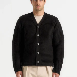 Anton - Ribbed Knit Cardigan - Black