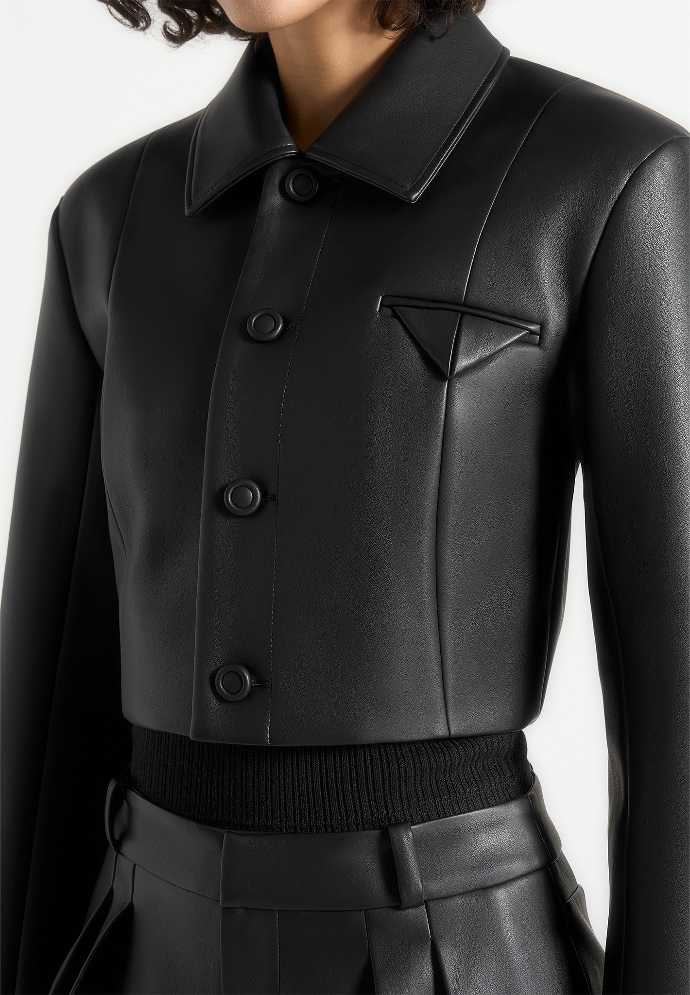 Ania - Wide Shoulder Leather Jacket - Black – Image 5