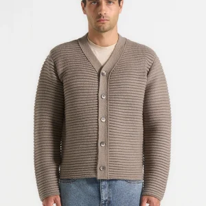 Anton - Ribbed Knit Cardigan - Taupe