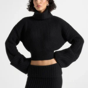 Amaya - Roll Neck Knit Jumper With Cuffs - Black