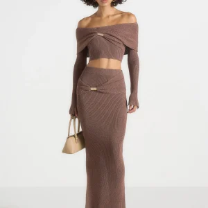 Amy - Asymmetric Midaxi Skirt With Hardware Detail - Taupe