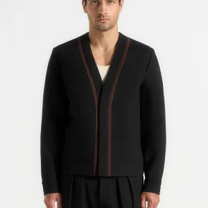 Alain - Tailored Cardigan With Contrast Placket - Black