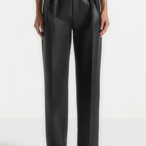 Julie - Leather Twin Pleat Trousers - Black