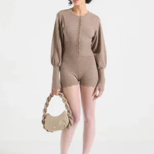 Michele - Knitted Scallop Hem Playsuit - Taupe