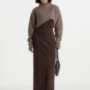 Celie - Suede Maxi Skirt - Brown