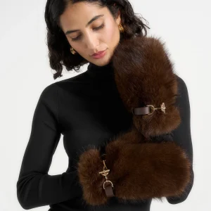 Alva - Fur Mitten Gloves - Brown