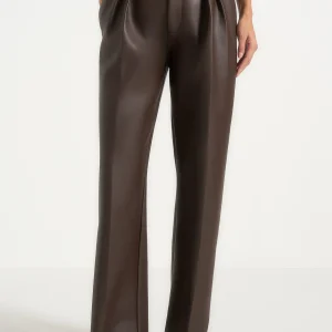 Julie - Leather Twin Pleat Trousers - Brown