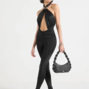 Twist Halterneck Ruched Jumpsuit - Black