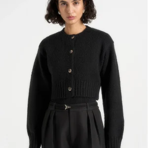 Caren - Brushed Wool Knit Cardigan - Black