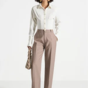 Doria - Tailored Trousers With Waistband Detail - Taupe