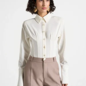 Agnes - Corset Shirt Bodysuit - Off White