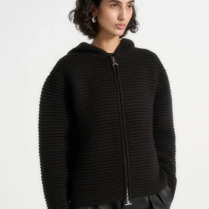 Eden - Unisex Ribbed Knit Zip Up Hoodie - Black