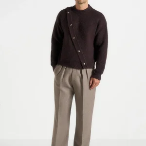 Theo - Asymmetric Brushed Wool Knit Jumper - Brown