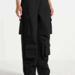 Emilie - Drill High Waisted Cargo Pants - Black