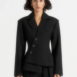 Thalia - Asymmetric Tailored Double Breasted Blazer - Black