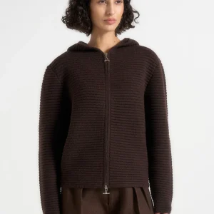 Eden - Unisex Ribbed Knit Zip Up Hoodie - Brown