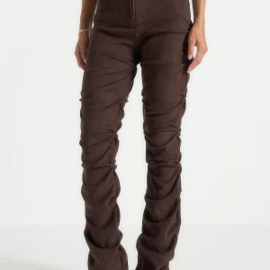 Caroline - Tacked Suede Flared Trousers - Brown