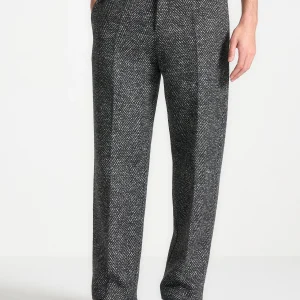 Brushed Herringbone Trousers - Black
