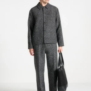 Brushed Herringbone Shacket - Black