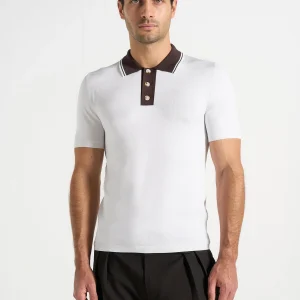 Roux - Contrast Detail Luxe Knit Polo Shirt - White